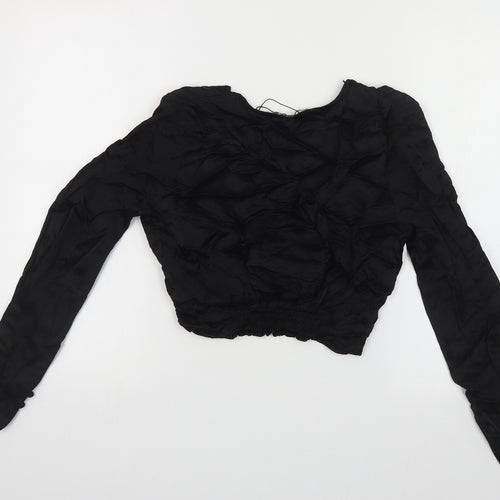 Zara Womens Black Viscose Cropped Blouse Size M V-Neck