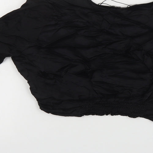 Zara Womens Black Viscose Cropped Blouse Size M V-Neck