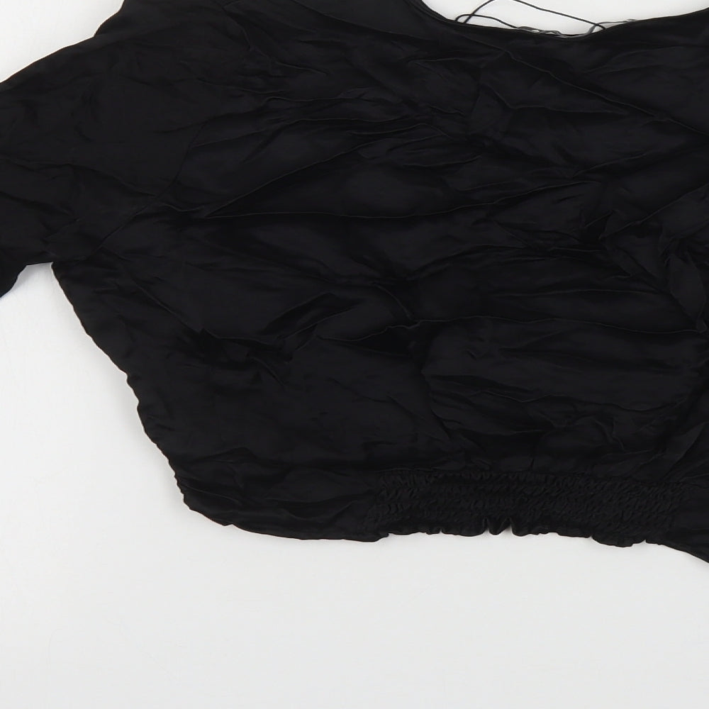 Zara Womens Black Viscose Cropped Blouse Size M V-Neck
