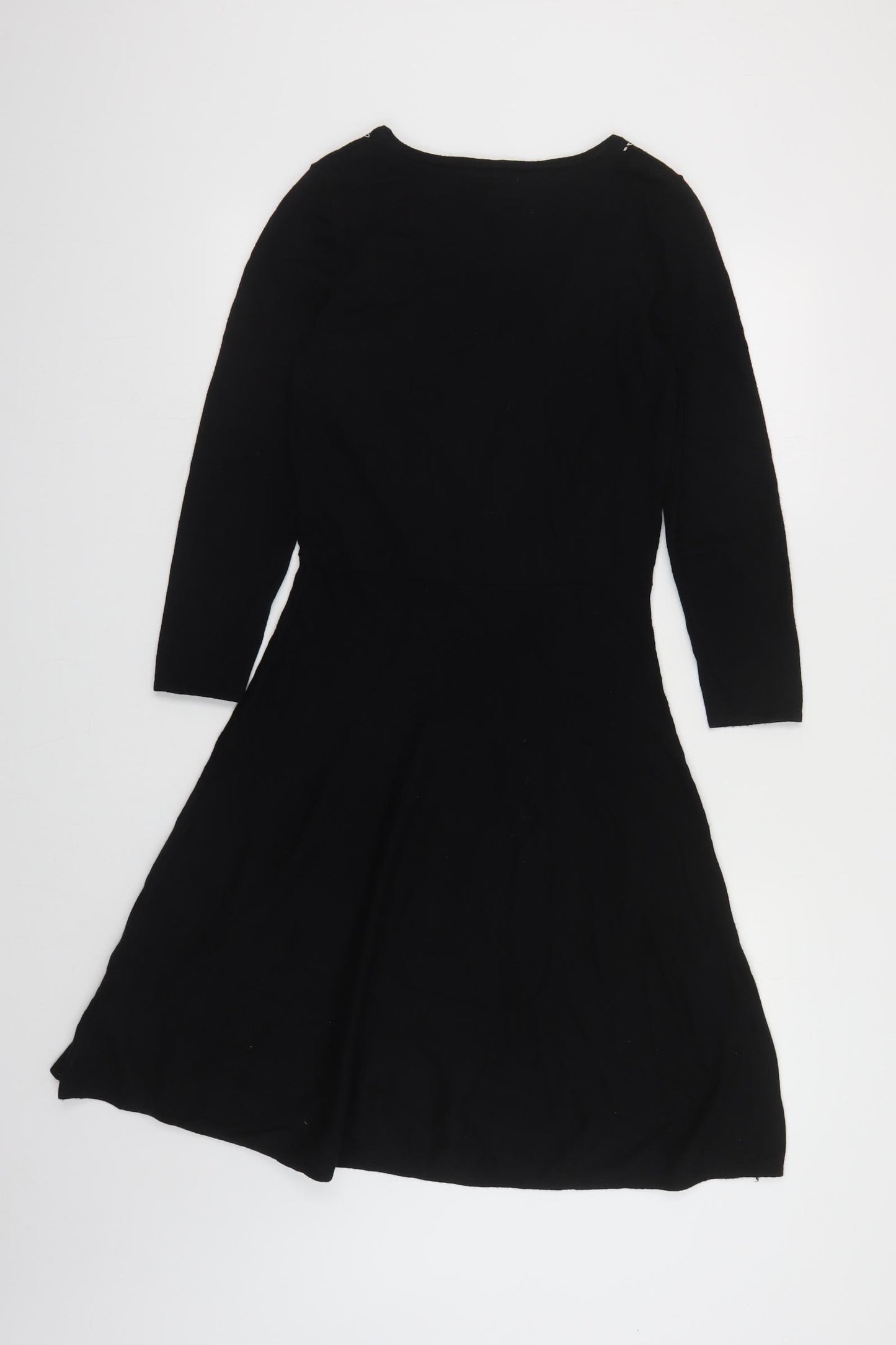 Monsoon Womens Black Viscose Jumper Dress Size 8 Boat Neck Pullover