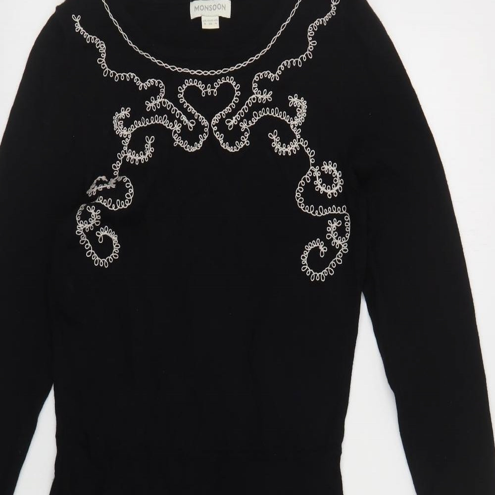 Monsoon Womens Black Viscose Jumper Dress Size 8 Boat Neck Pullover