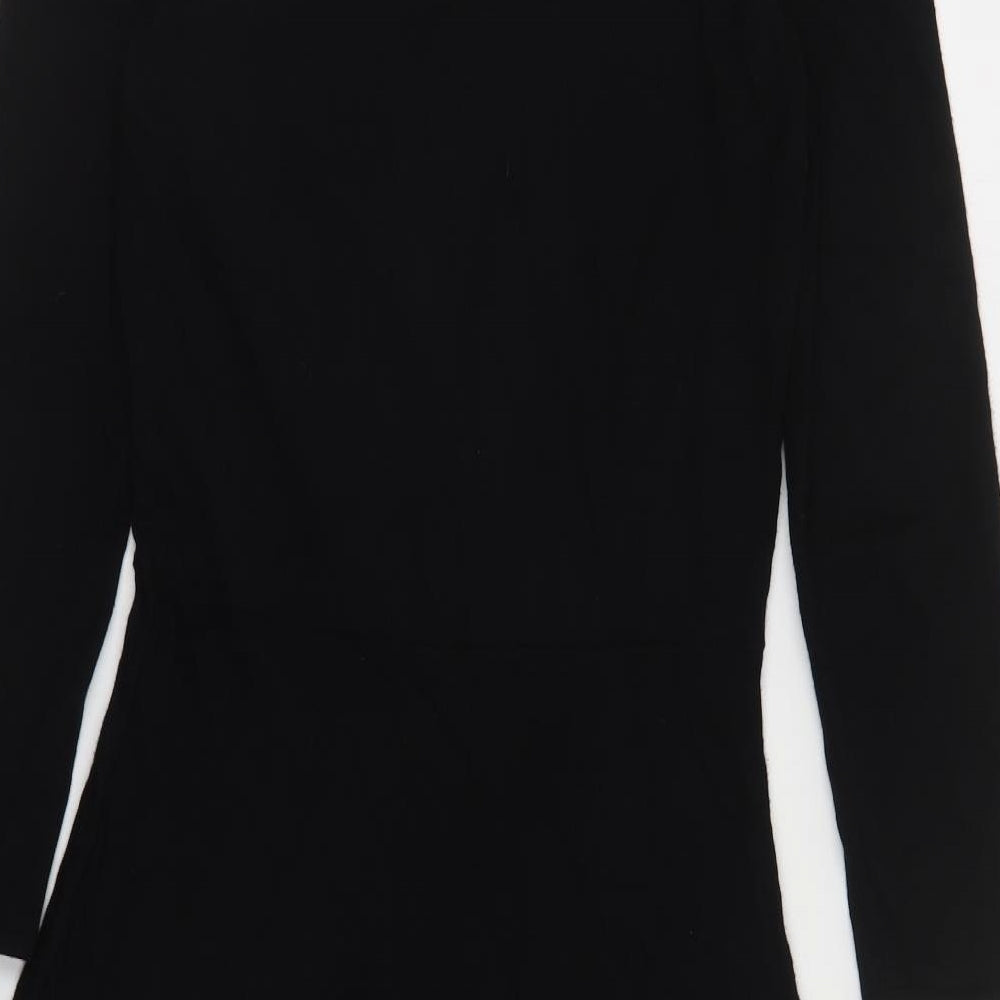 Monsoon Womens Black Viscose Jumper Dress Size 8 Boat Neck Pullover