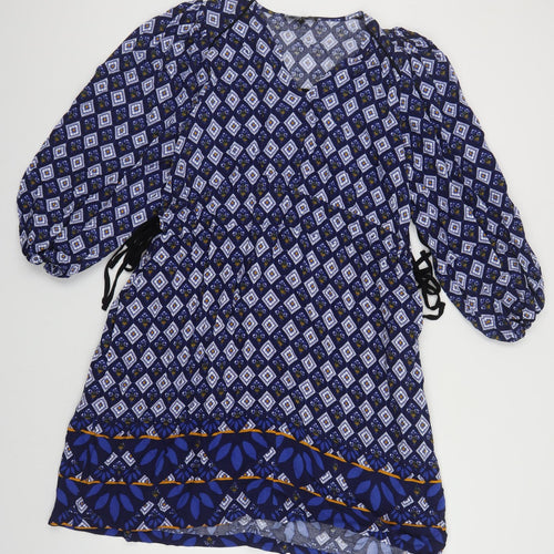NEXT Womens Blue Geometric Viscose Kaftan Size 6 V-Neck Tie