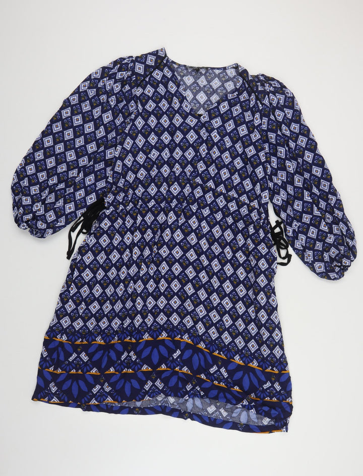 NEXT Womens Blue Geometric Viscose Kaftan Size 6 V-Neck Tie