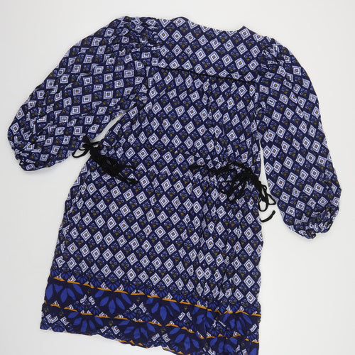 NEXT Womens Blue Geometric Viscose Kaftan Size 6 V-Neck Tie