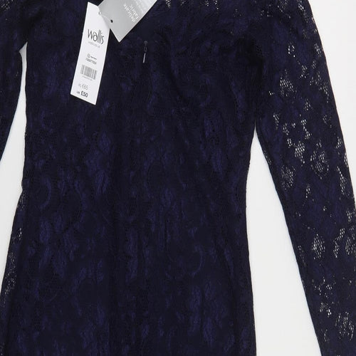 Wallis Womens Blue Floral Nylon Bodycon Size 10 Square Neck Zip
