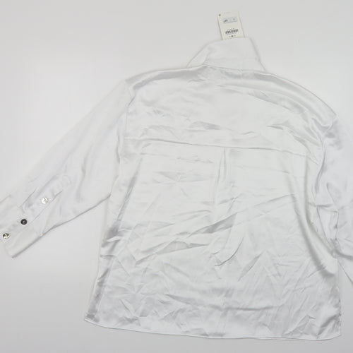 Zara Womens White Polyester Basic Button-Up Size M Collared