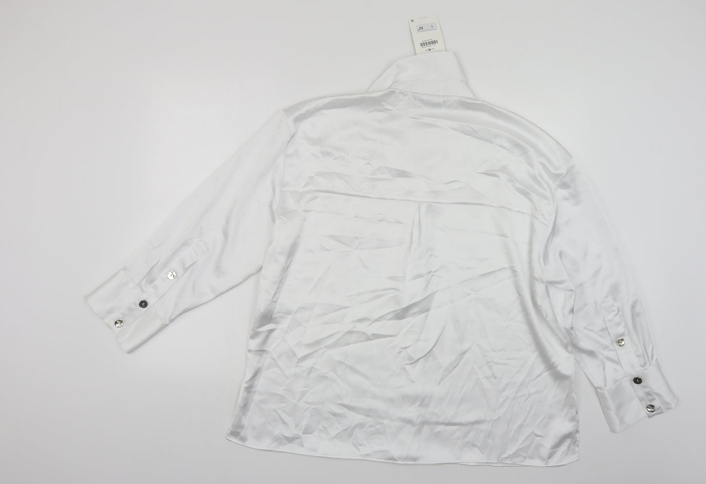 Zara Womens White Polyester Basic Button-Up Size M Collared
