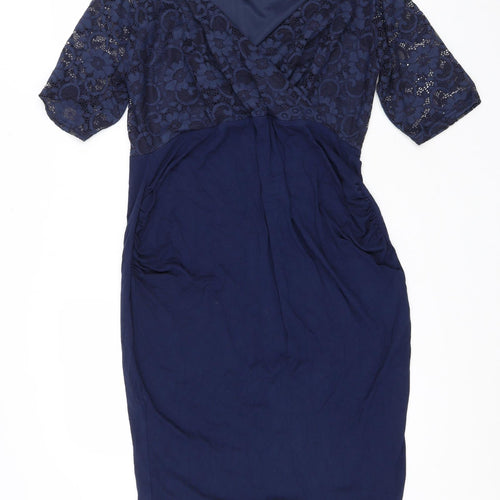ASOS Womens Blue Viscose Pencil Dress Size 16 V-Neck Pullover