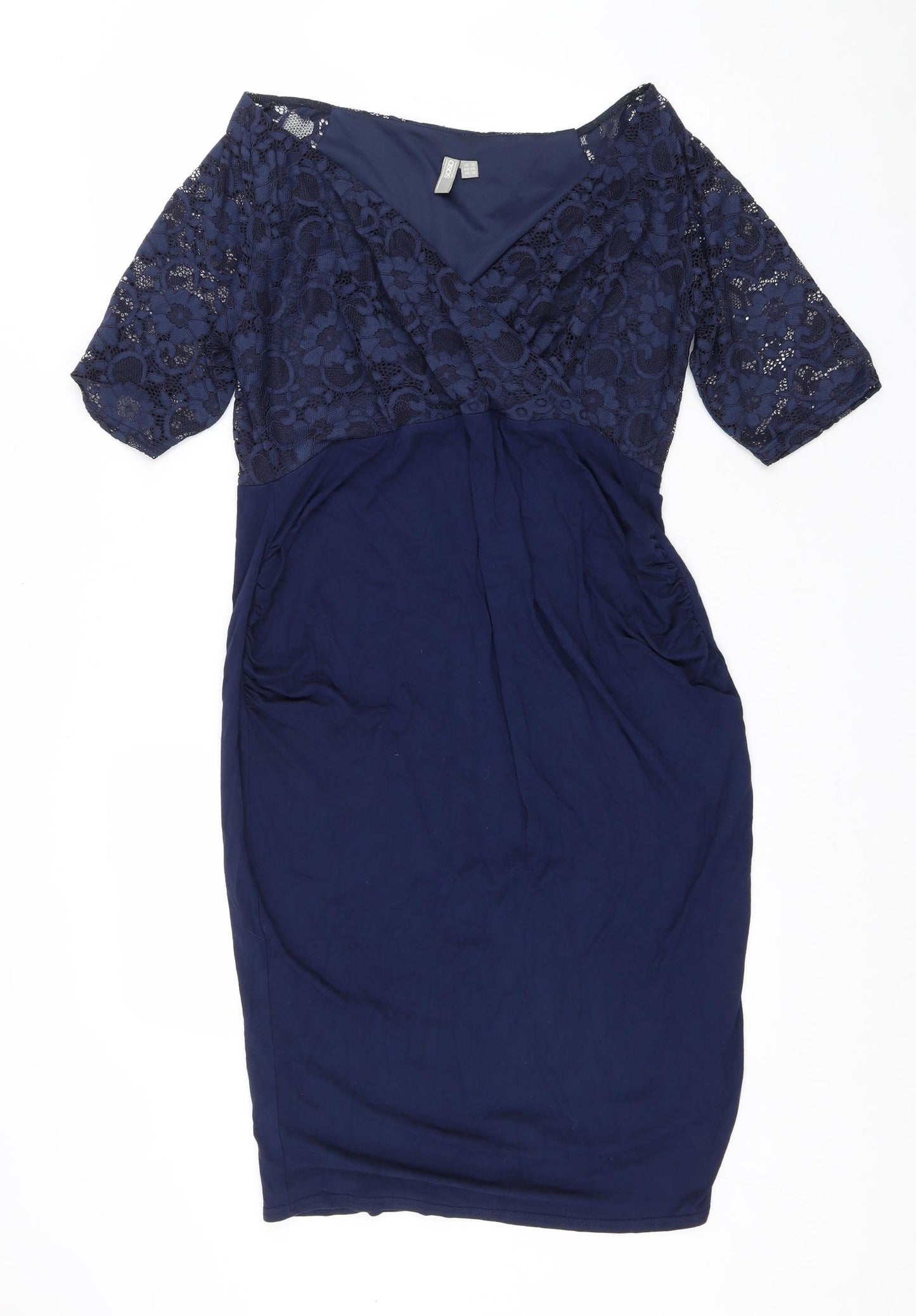 ASOS Womens Blue Viscose Pencil Dress Size 16 V-Neck Pullover