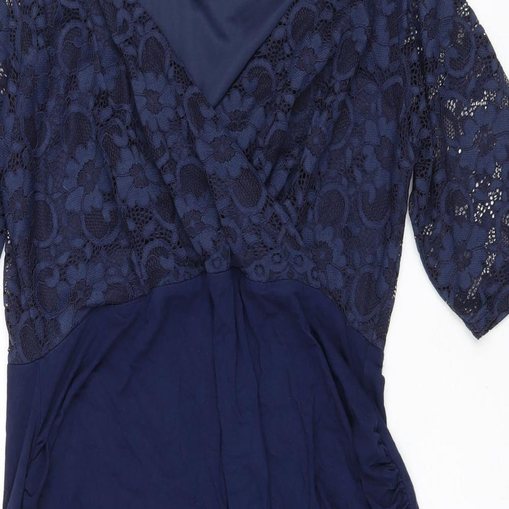 ASOS Womens Blue Viscose Pencil Dress Size 16 V-Neck Pullover