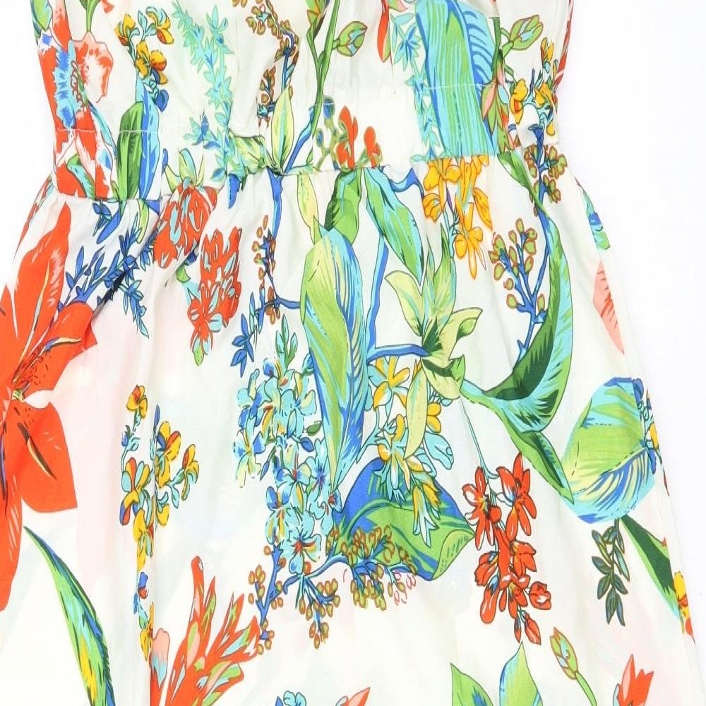 Kasara Womens Ivory Floral Polyester Fit & Flare Size M Off the Shoulder Pullover