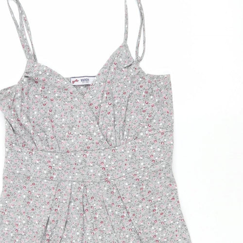 Yards Womens Grey Floral Patent Leather Tank Dress Size M V-Neck Pullover