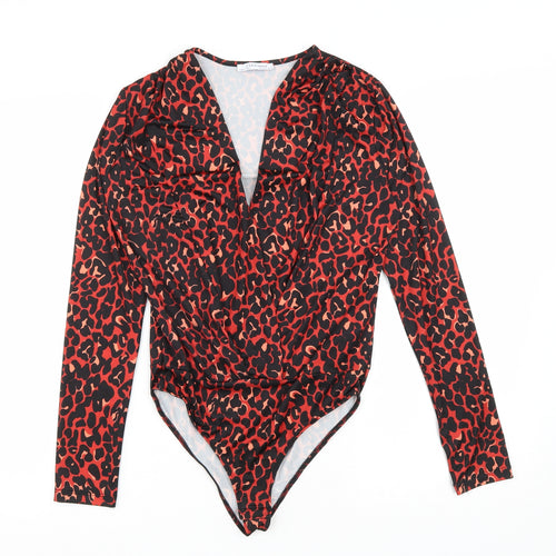 Zara Womens Red Animal Print Polyester Leotard One-Piece Size S Snap - Leopard Print