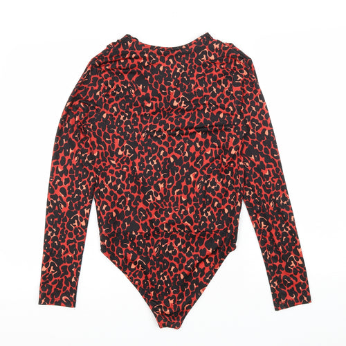 Zara Womens Red Animal Print Polyester Leotard One-Piece Size S Snap - Leopard Print
