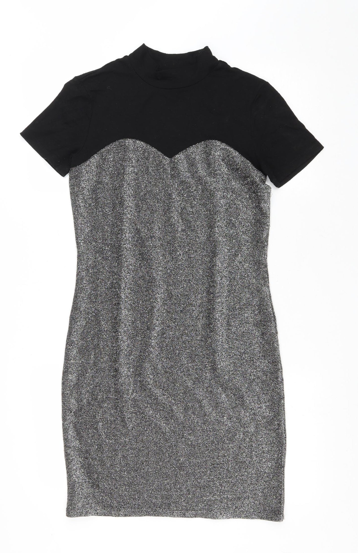 Noisy may Womens Silver Polyester Bodycon Size M High Neck Pullover