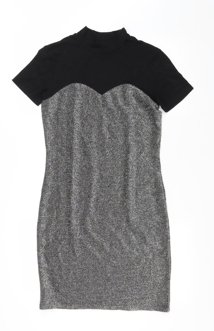 Noisy may Womens Silver Polyester Bodycon Size M High Neck Pullover