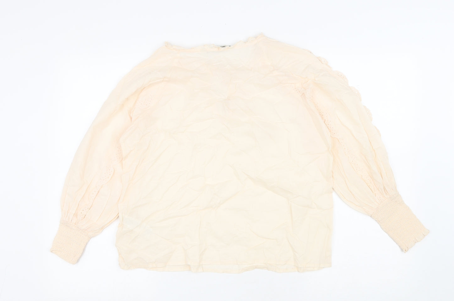 Zara Womens Ivory Cotton Basic Blouse Size S V-Neck - Decorative Trim