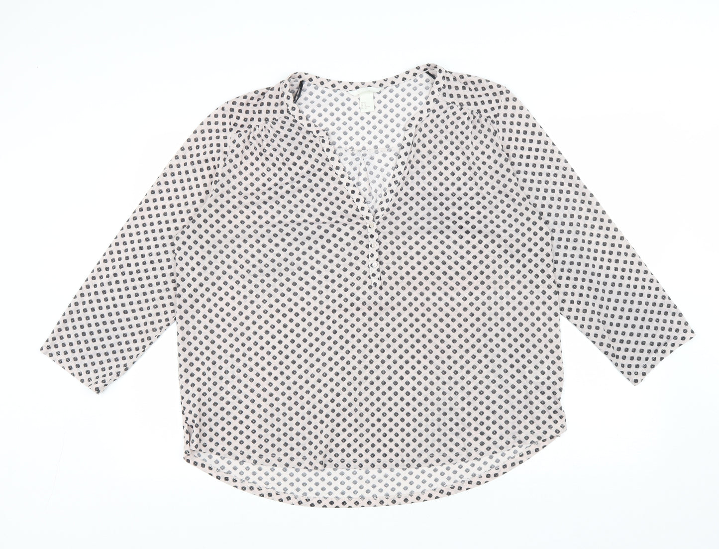 H&M Womens Pink Geometric Polyester Basic Blouse Size XL V-Neck