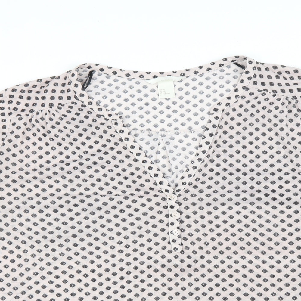 H&M Womens Pink Geometric Polyester Basic Blouse Size XL V-Neck