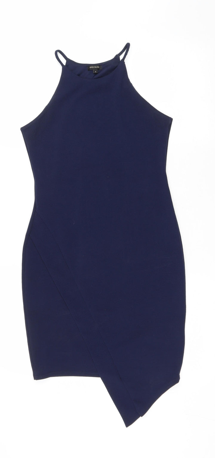 River Island Womens Blue Polyester Sheath Size 8 Round Neck Pullover