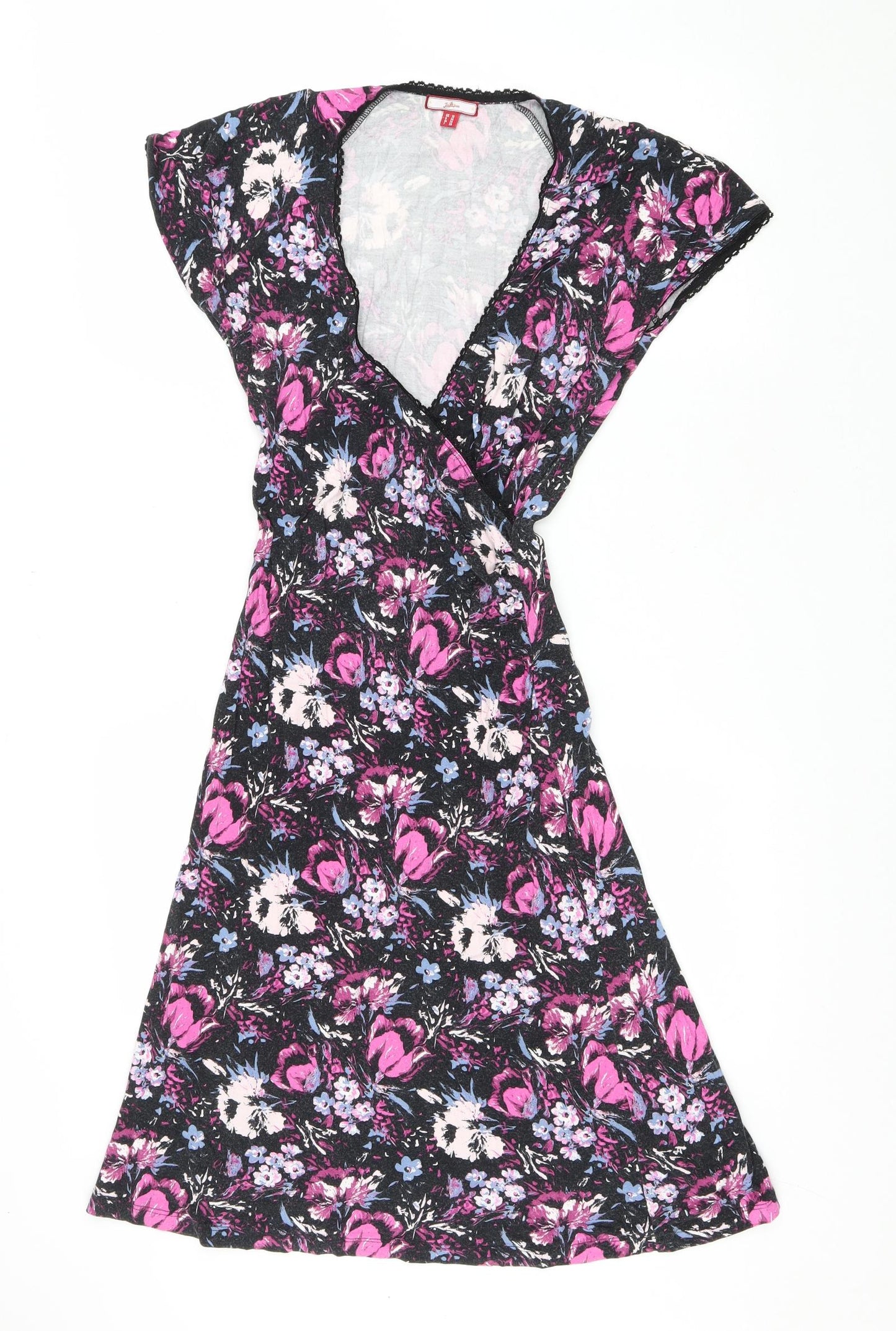 Joe Browns Womens Black Floral Viscose Wrap Dress Size 10 V-Neck Pullover
