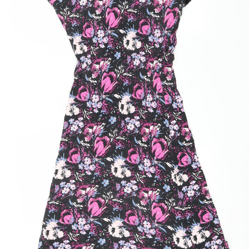 Joe Browns Womens Black Floral Viscose Wrap Dress Size 10 V-Neck Pullover