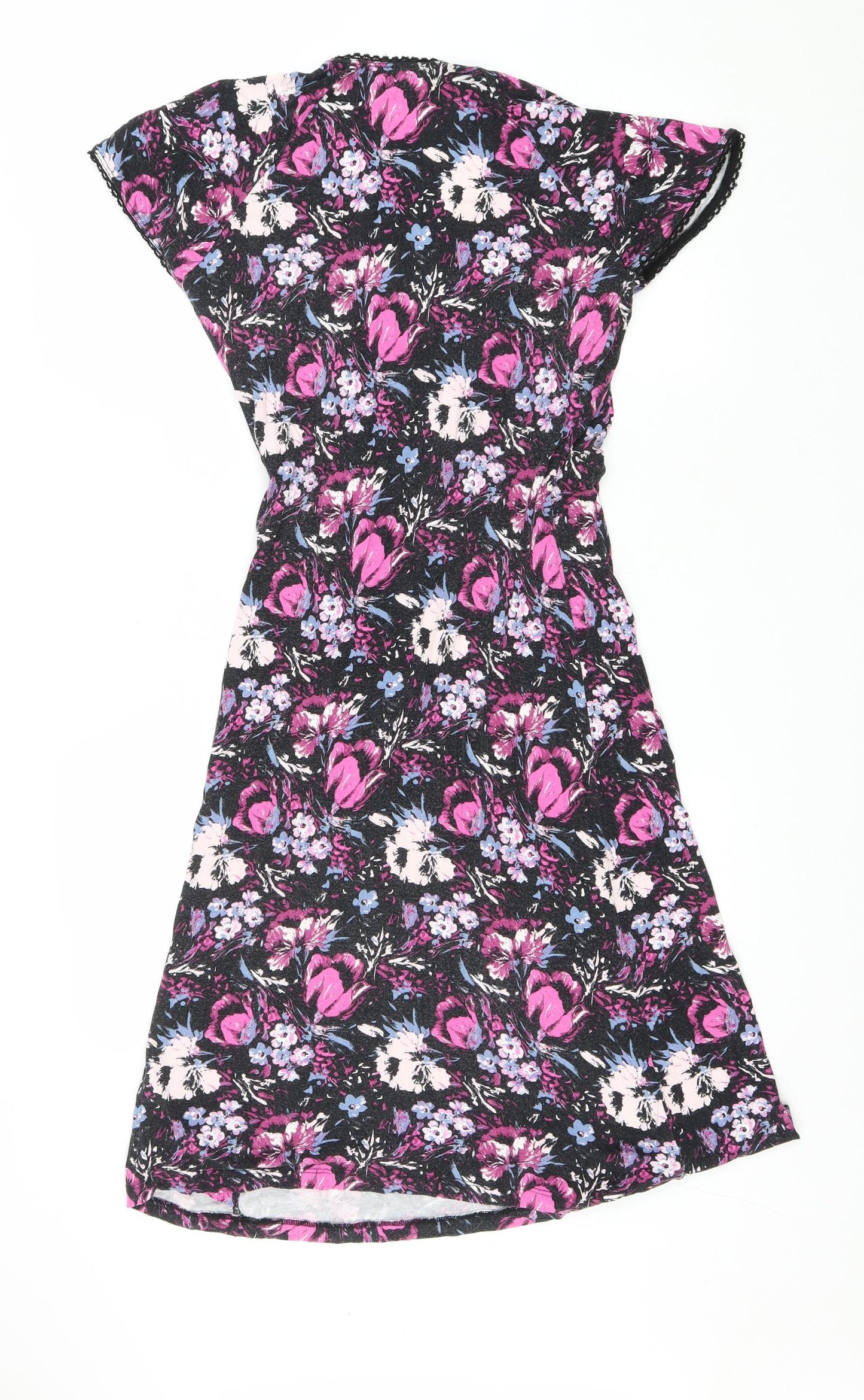 Joe Browns Womens Black Floral Viscose Wrap Dress Size 10 V-Neck Pullover