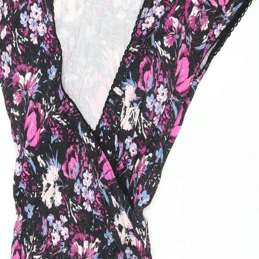 Joe Browns Womens Black Floral Viscose Wrap Dress Size 10 V-Neck Pullover