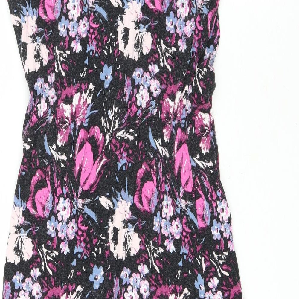 Joe Browns Womens Black Floral Viscose Wrap Dress Size 10 V-Neck Pullover