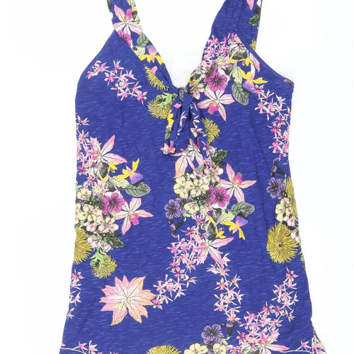 NEXT Womens Blue Floral Cotton Basic Tank Size 16 V-Neck