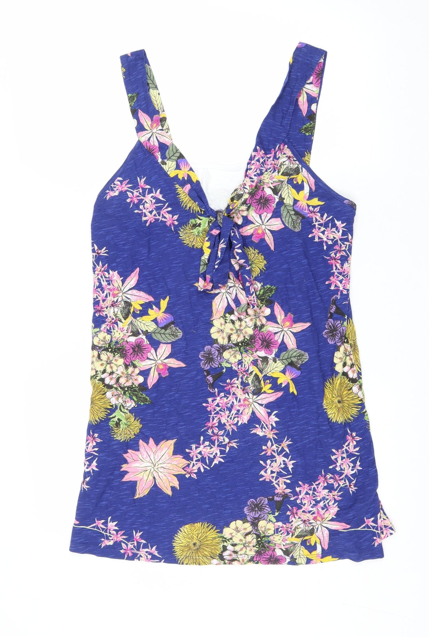 NEXT Womens Blue Floral Cotton Basic Tank Size 16 V-Neck