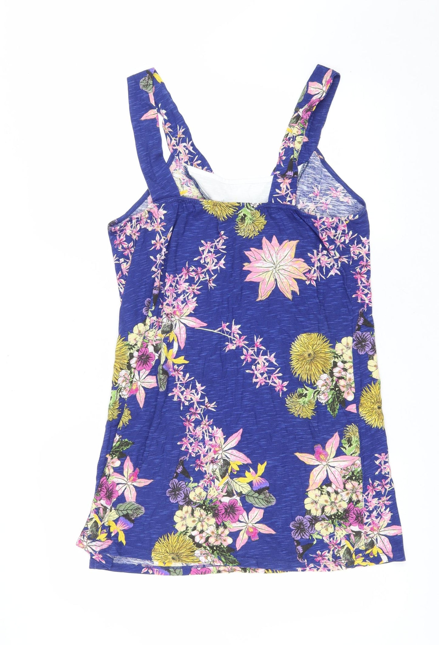 NEXT Womens Blue Floral Cotton Basic Tank Size 16 V-Neck
