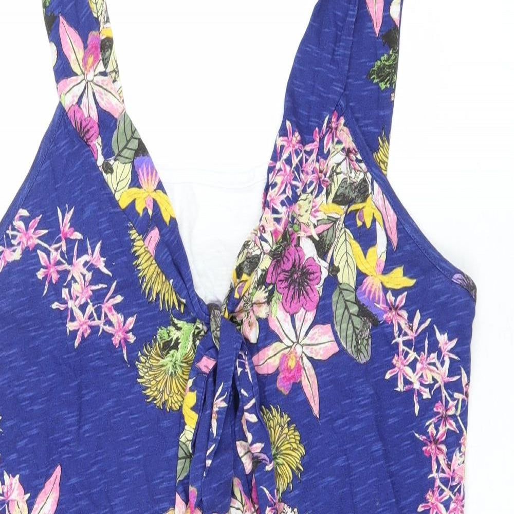 NEXT Womens Blue Floral Cotton Basic Tank Size 16 V-Neck