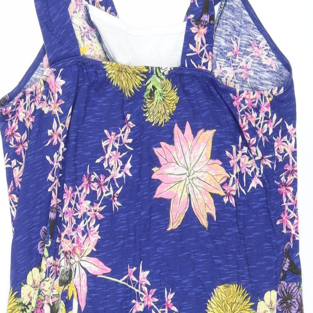 NEXT Womens Blue Floral Cotton Basic Tank Size 16 V-Neck