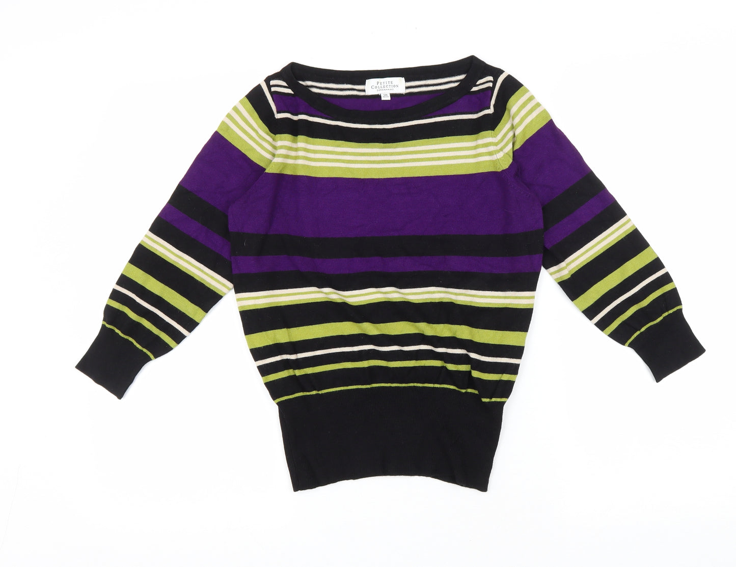 Debenhams Womens Multicoloured Boat Neck Striped Viscose Pullover Jumper Size 10