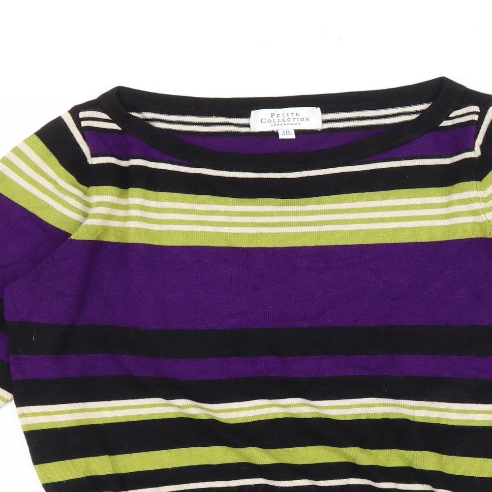 Debenhams Womens Multicoloured Boat Neck Striped Viscose Pullover Jumper Size 10