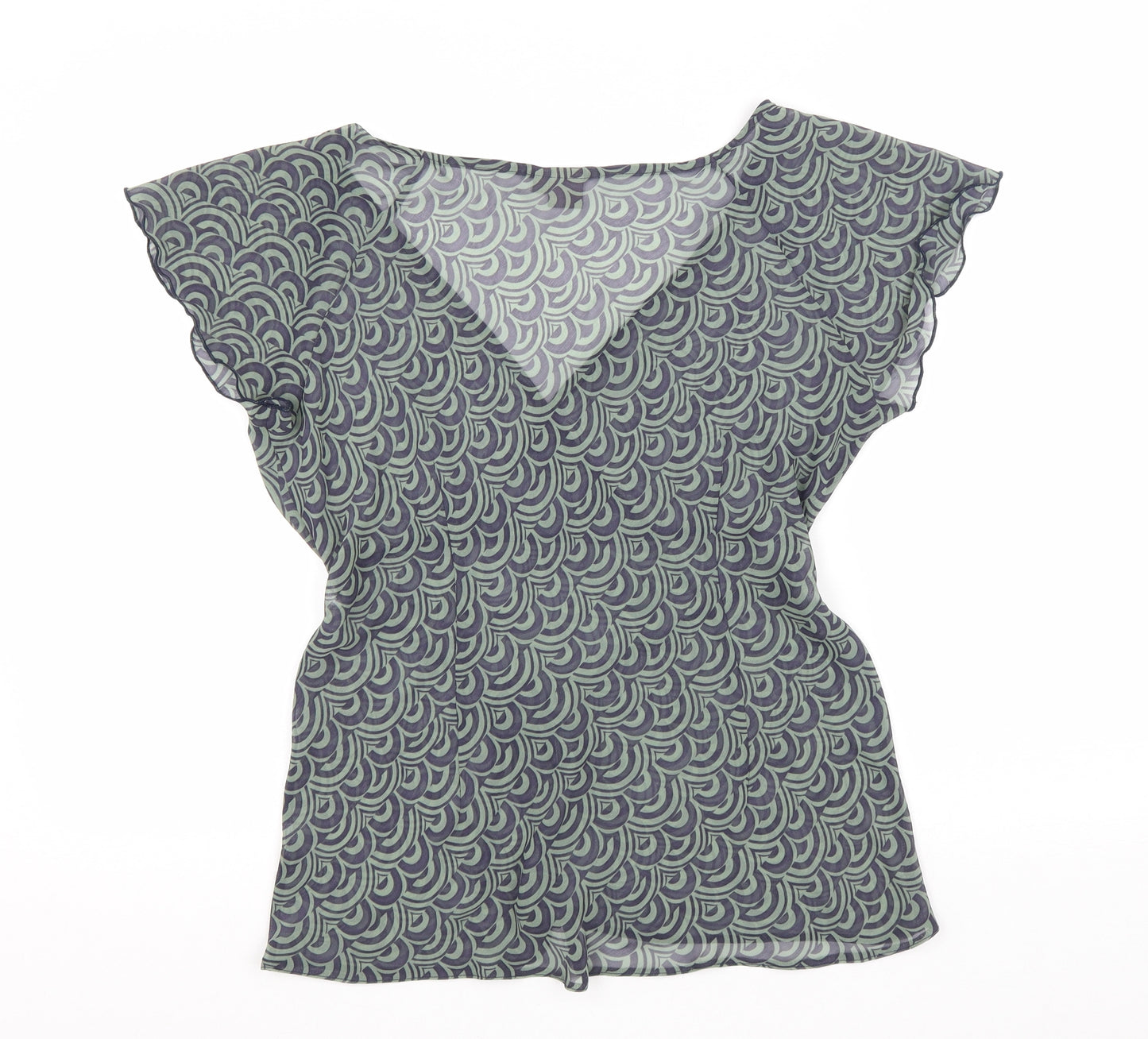 TU Womens Green Geometric Polyester Wrap Blouse Size 14 V-Neck