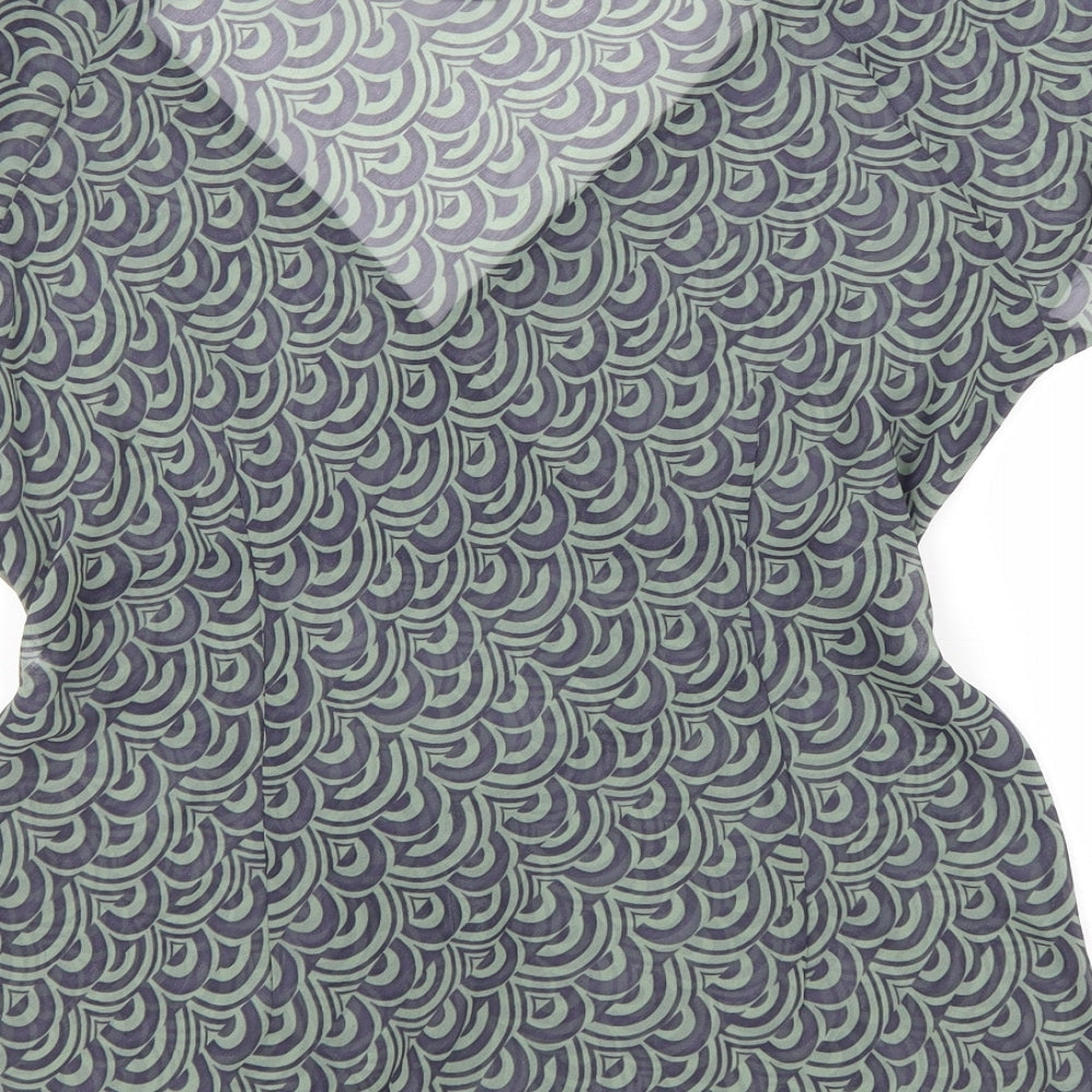 TU Womens Green Geometric Polyester Wrap Blouse Size 14 V-Neck