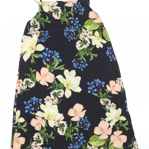 Boohooo Womens Black Floral Polyester Tank Dress Size 10 Square Neck Pullover