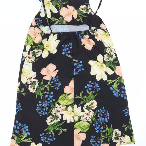 Boohooo Womens Black Floral Polyester Tank Dress Size 10 Square Neck Pullover