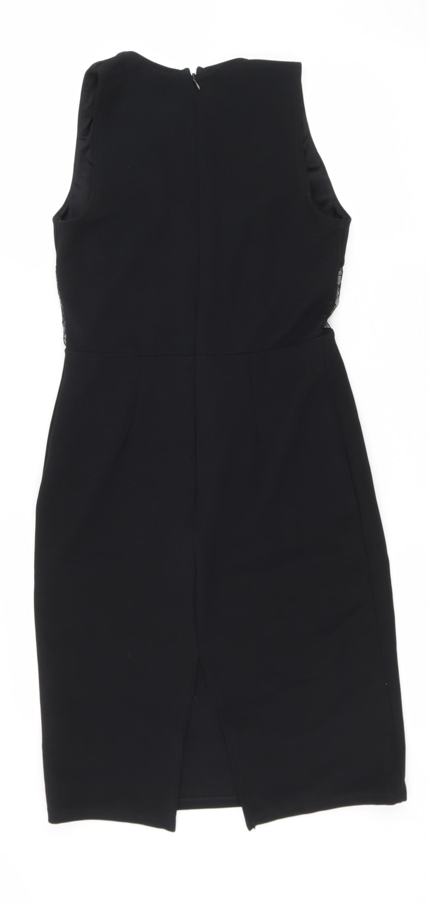 Topsop Womens Black Polyester Pencil Dress Size 10 V-Neck Zip - Embroidered Mesh Details