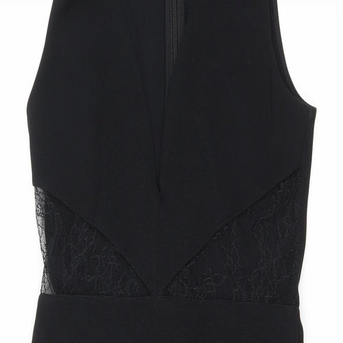 Topsop Womens Black Polyester Pencil Dress Size 10 V-Neck Zip - Embroidered Mesh Details