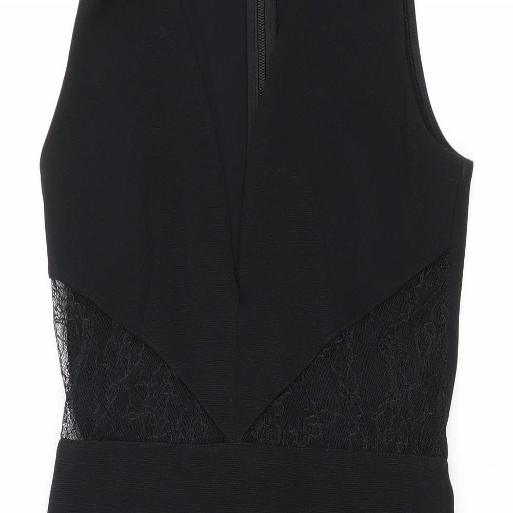Topsop Womens Black Polyester Pencil Dress Size 10 V-Neck Zip - Embroidered Mesh Details