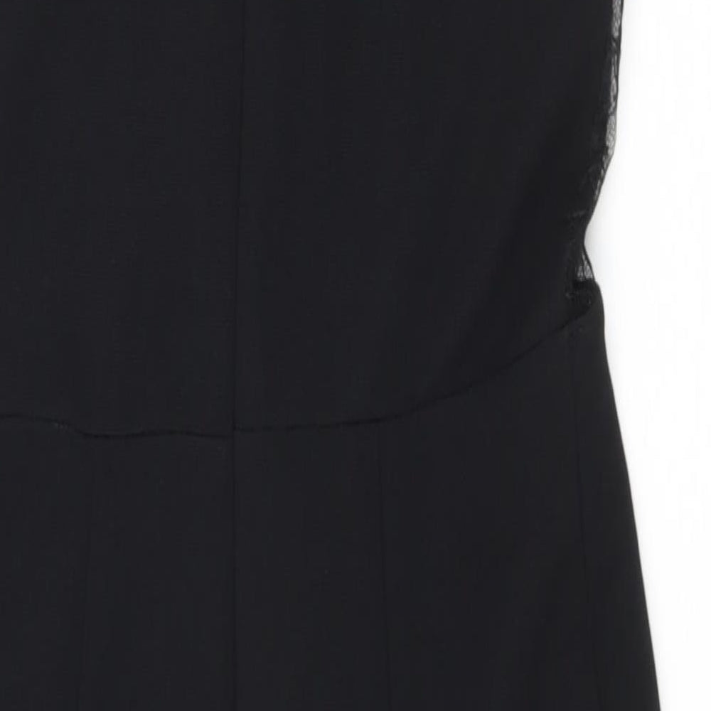 Topsop Womens Black Polyester Pencil Dress Size 10 V-Neck Zip - Embroidered Mesh Details