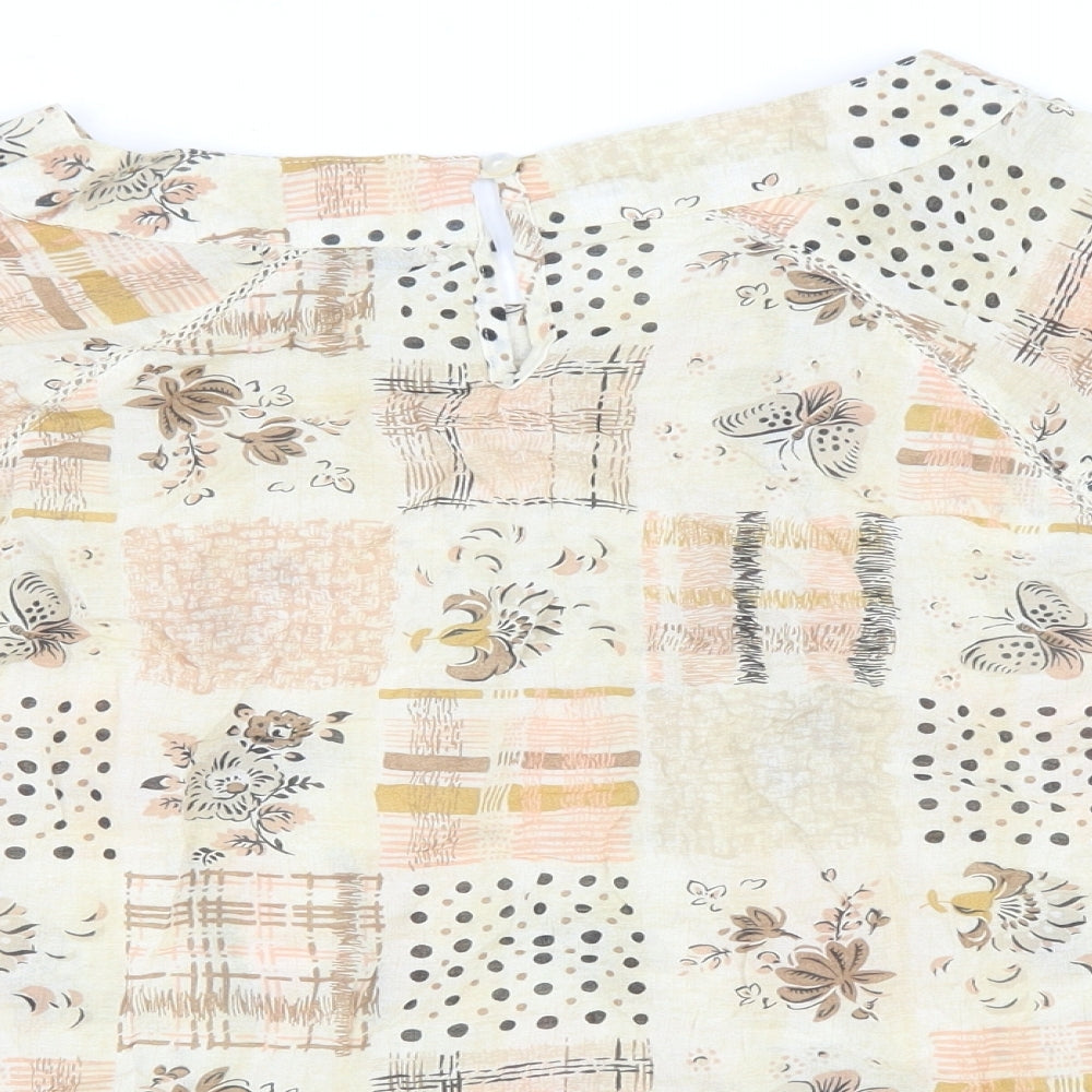 TU Womens Beige Geometric Cotton Basic Blouse Size 14 Boat Neck