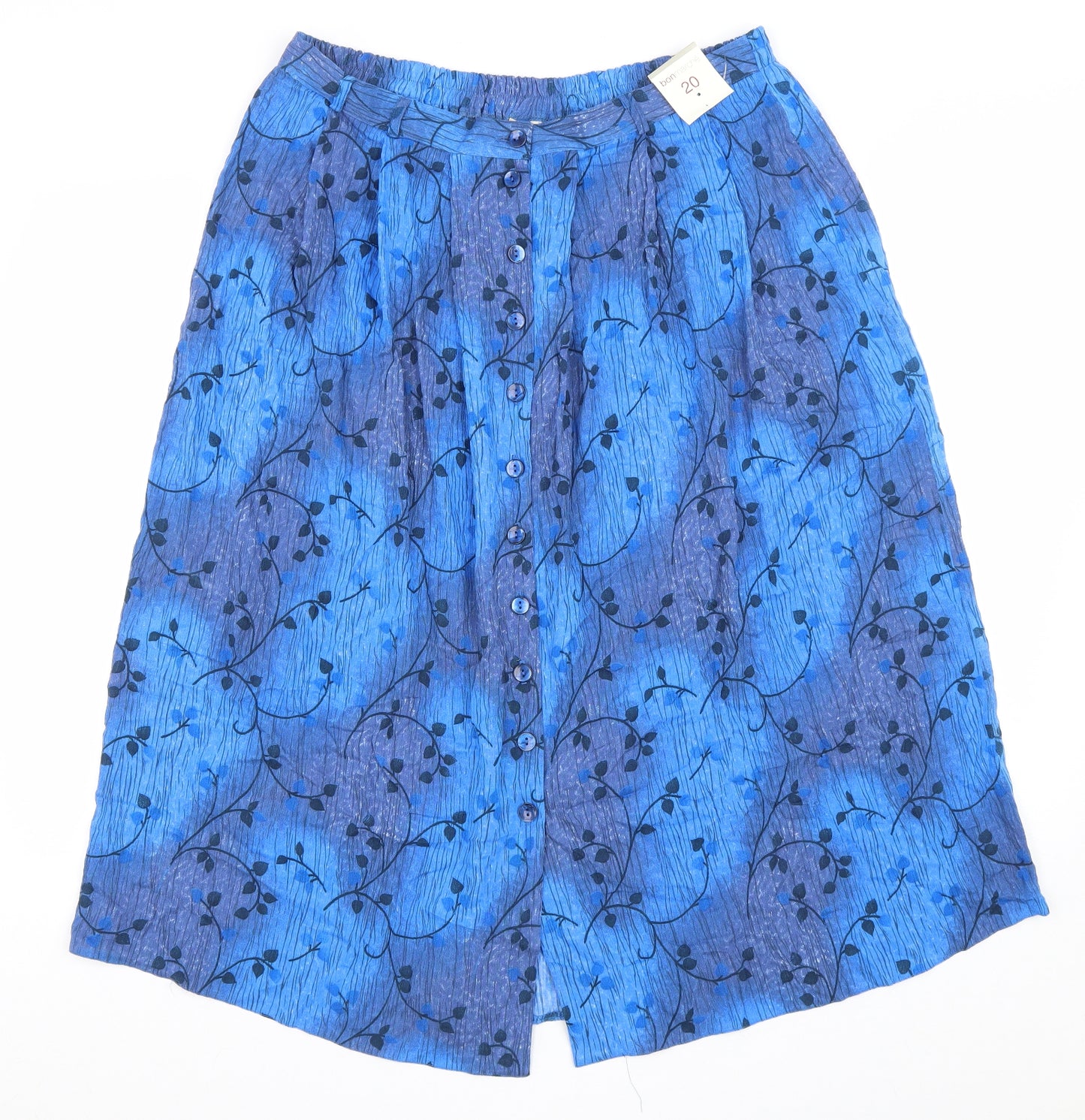 Bonmarché Womens Blue Floral Viscose A-Line Skirt Size 20 Button