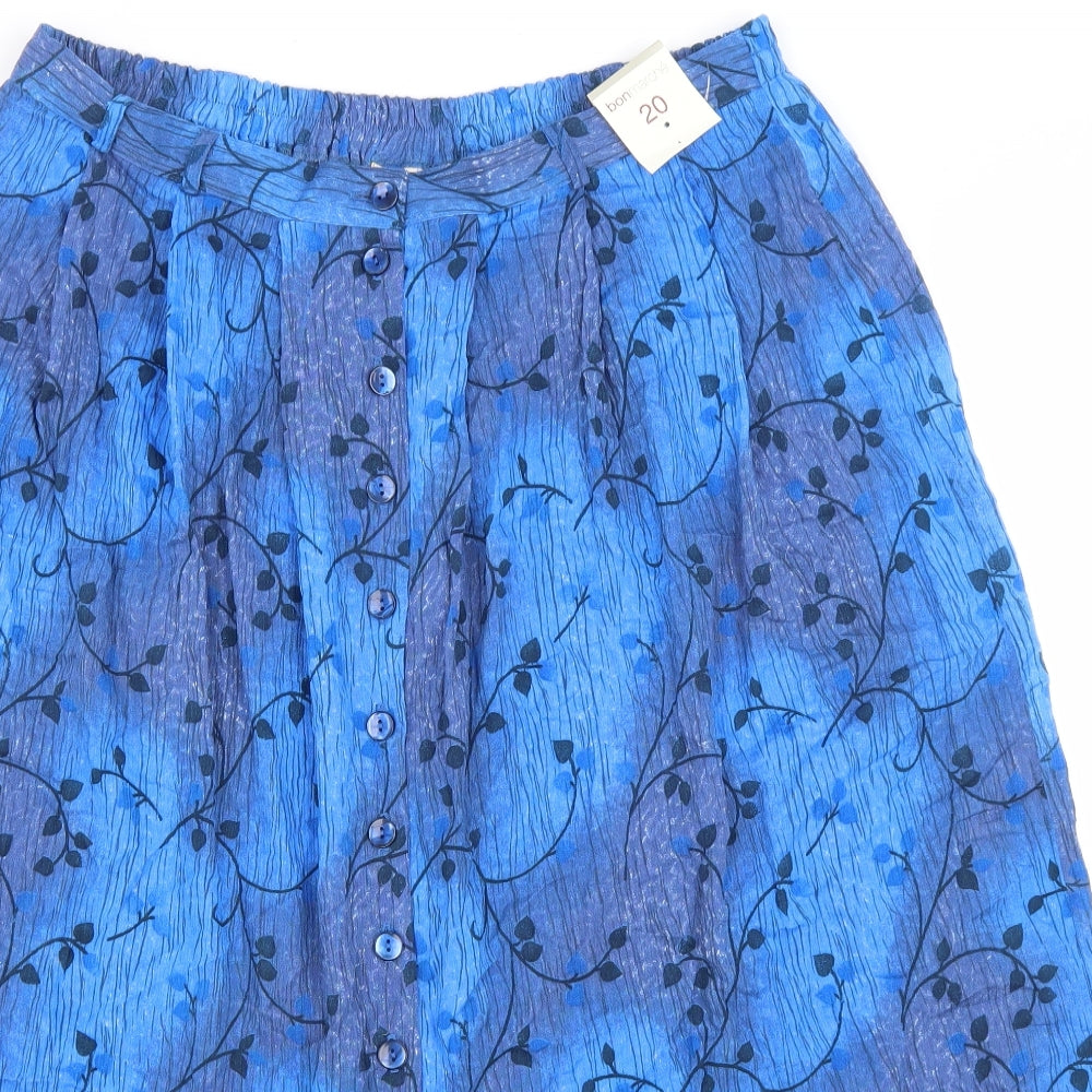 Bonmarché Womens Blue Floral Viscose A-Line Skirt Size 20 Button