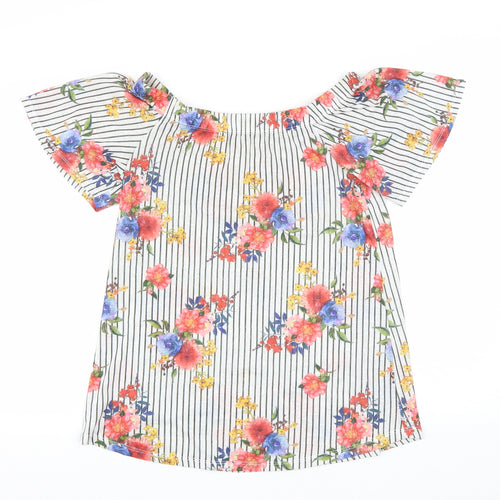 Matalan Womens White Floral Polyester Basic T-Shirt Size 12 Off the Shoulder