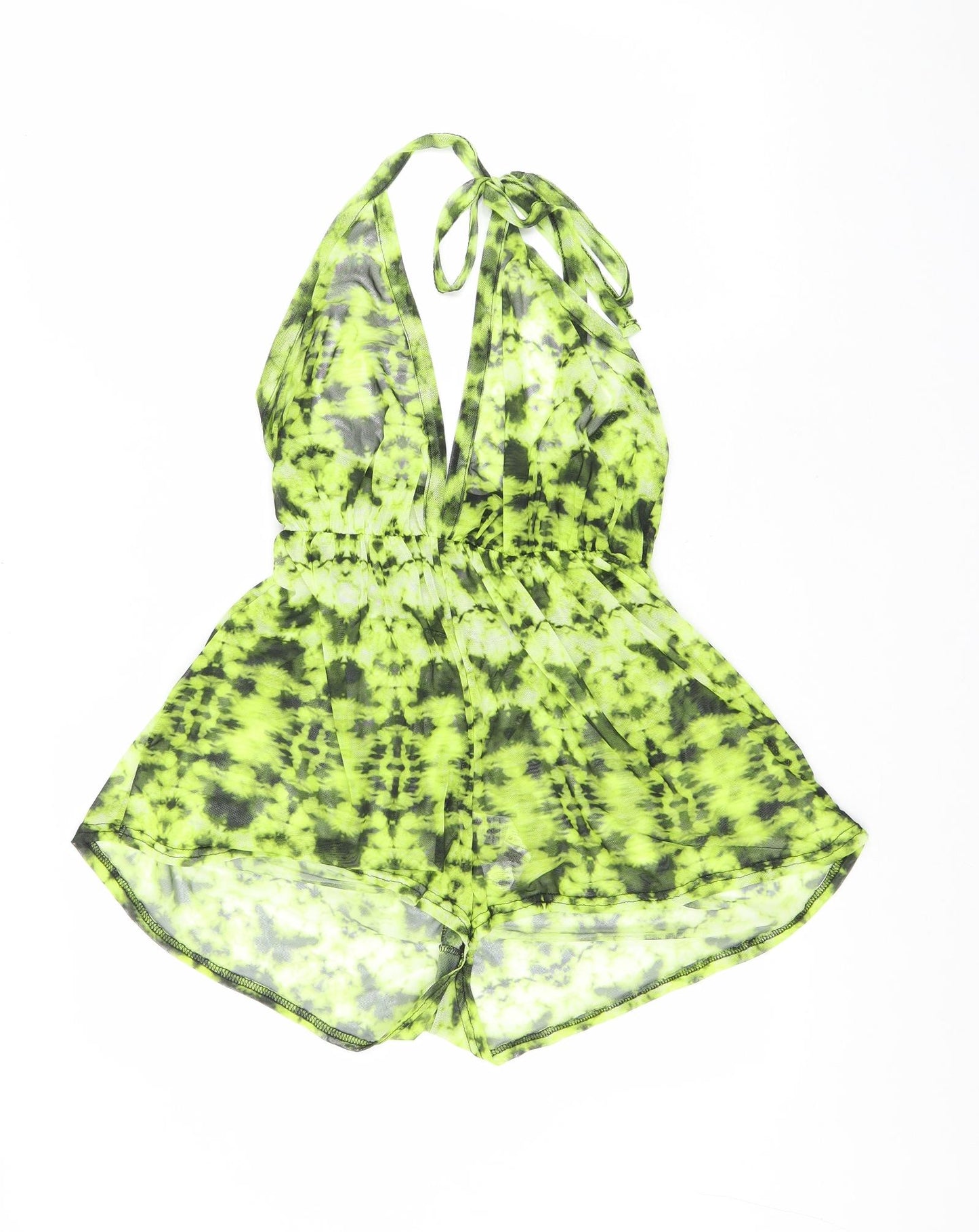 Misguided Womens Green Tie Dye Polyester Playsuit One-Piece Size 14 Tie